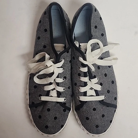 Kate Spade Vale Gray and Black Polka Dot Lace-up Size 9B Sneakers - Picture 2 of 12